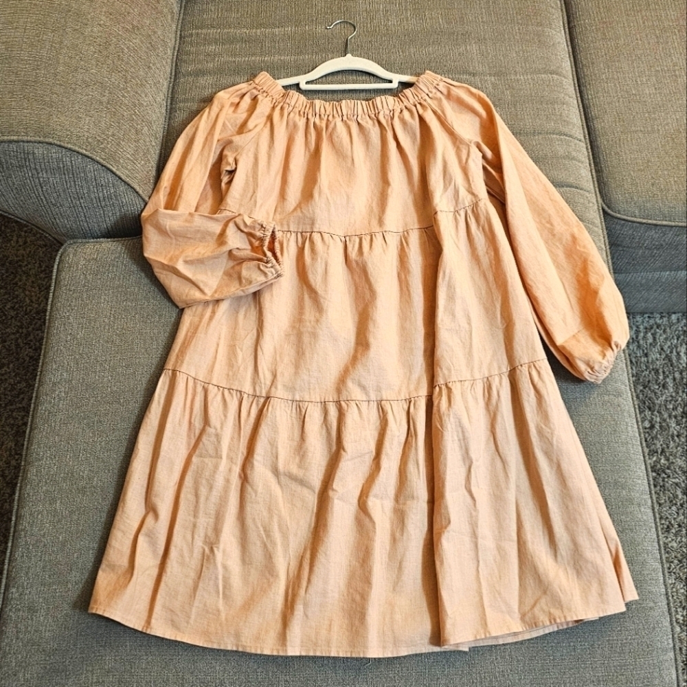 Saks Fifth Avenue Light Pastel Pink Cottage Linen Blend Boho Casual Dress Small